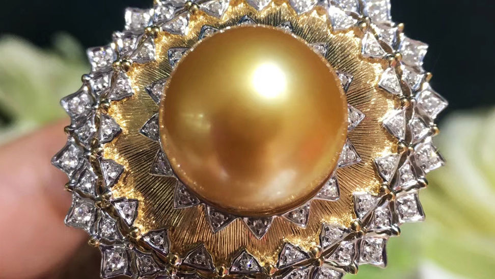 CUSTOMIZE | 13-14mm Golden South Sea Pearl Royal Ring, 18k Gold w/ Diamo